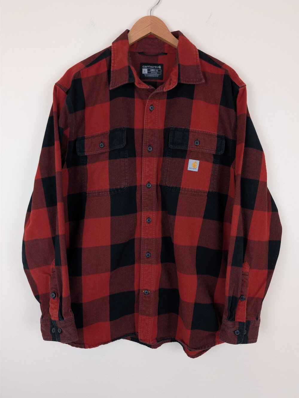 Carhartt Hubbard Loose Fit Heavyweight Flannel Long Sleeve Buffalo Plaid Shirt